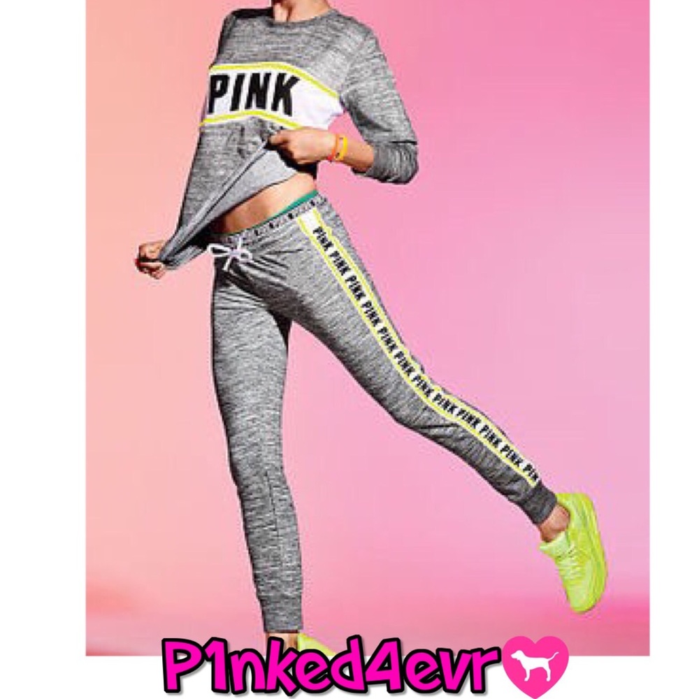 VS PINK Marled Gray/Neon Sweatshirt & Joggers XS/S